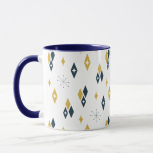 Mid Century Atomic Diamonds Starburst Navy Mustard Mugg
