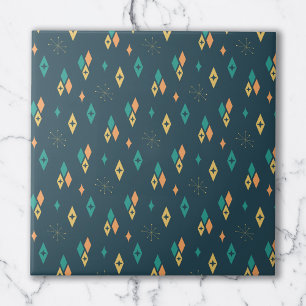Mid Century Atomic Diamonds Starburst Teal, Gult Kakelplatta