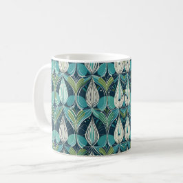 Mid Century Atomic Drocks Blue Grönt Mönster Kaffemugg