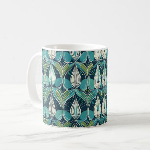 Mid Century Atomic Drocks Blue Grönt Mönster Kaffemugg