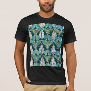 Mid Century Atomic Drocks Blue Grönt Mönster T Shirt