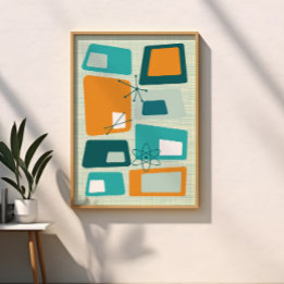Mid Century Atomic Era Abstrakt Teal Orange Aqua Poster