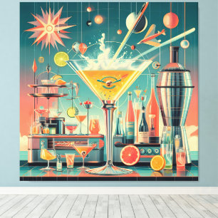 Mid Century Atomic Futuristisk Citrus Martini Bar Canvastryck