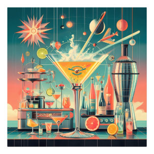 Mid Century Atomic Futuristisk Citrus Martini Bar Fototryck