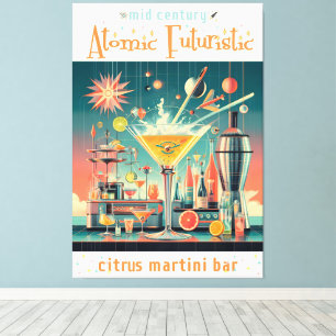Mid Century Atomic Futuristiska Citrus Martini Pub Canvastryck