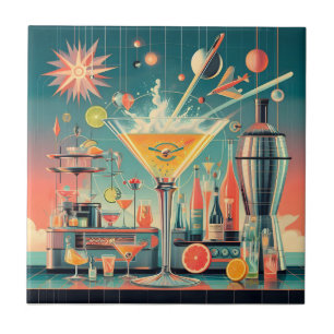 Mid Century Atomic Futuristiska Citrus Martini Pub Kakelplatta