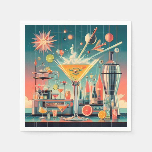 Mid Century Atomic Futuristiska Citrus Martini Pub Pappersservett (Framsidan)