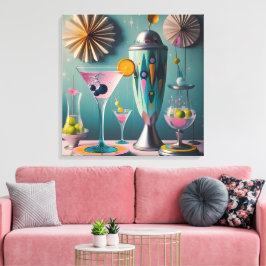 Mid Century Atomic Futuristiska Cocktail Time Canvastryck