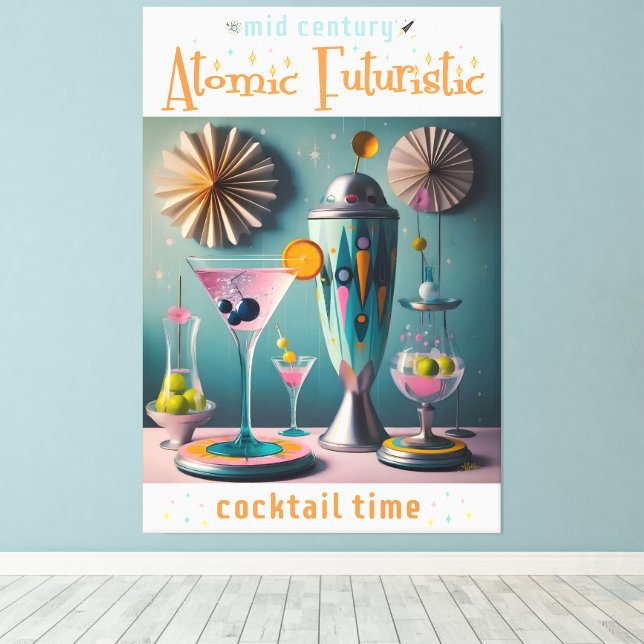 Mid Century Atomic Futuristiska Cocktail Time Canvastryck (Insitu (trägolv))