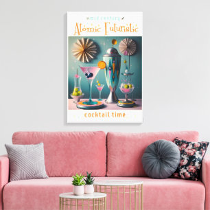 Mid Century Atomic Futuristiska Cocktail Time Canvastryck