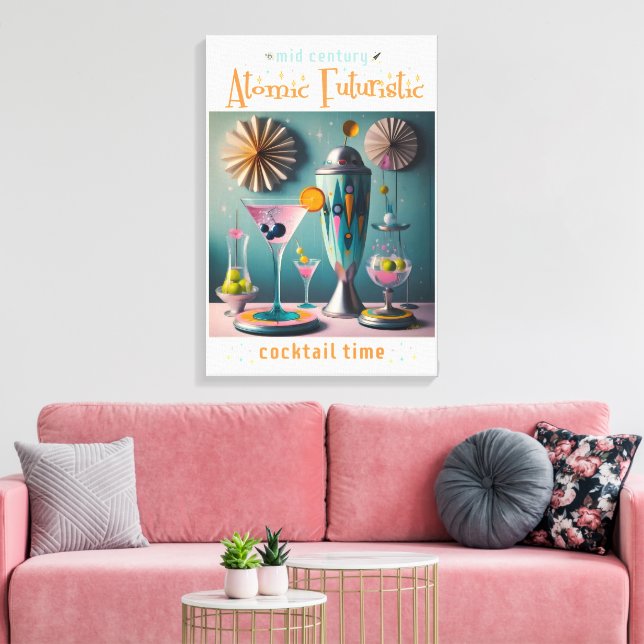 Mid Century Atomic Futuristiska Cocktail Time Canvastryck (Insitu (Vardagsrum))