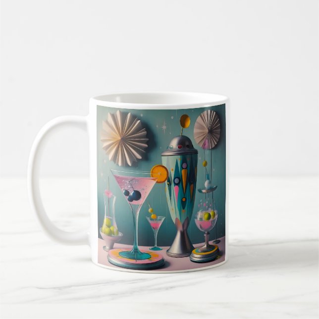 Mid Century Atomic Futuristiska Cocktail Time Kaffemugg (Vänster)