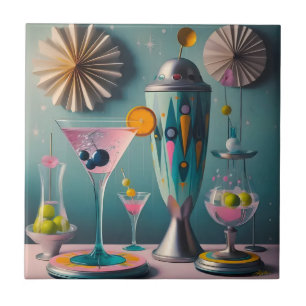 Mid Century Atomic Futuristiska Cocktail Time Kakelplatta