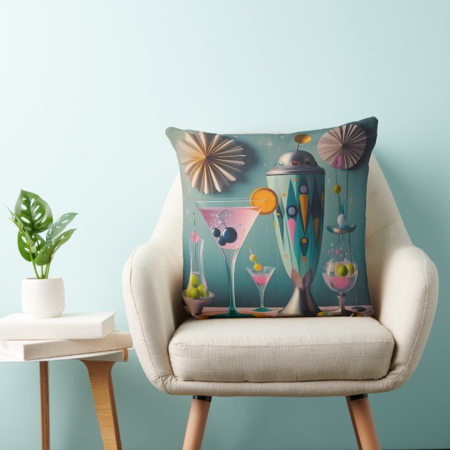 Mid Century Atomic Futuristiska Cocktail Time Kudde (Stol)