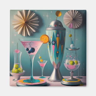 Mid Century Atomic Futuristiska Cocktail Time Magnet