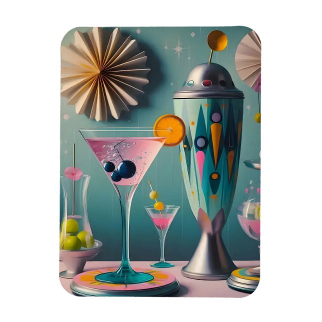 Mid Century Atomic Futuristiska Cocktail Time Magnet (Vertikal)