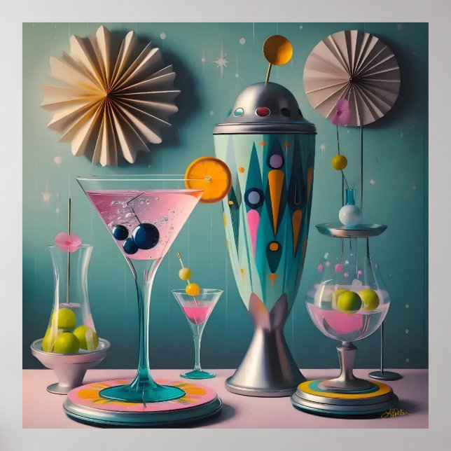 Mid Century Atomic Futuristiska Cocktail Time Poster (Framsidan)