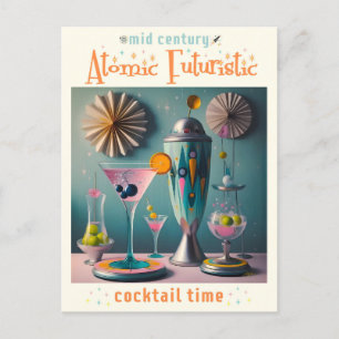 Mid Century Atomic Futuristiska Cocktail Time Vykort