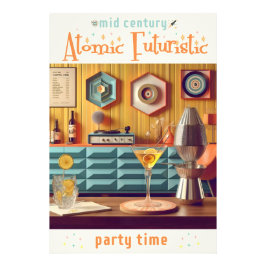 Mid Century Atomic Futuristiska Party Room Fototryck