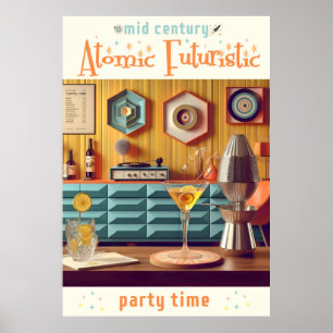 Mid Century Atomic Futuristiska Party Room Poster