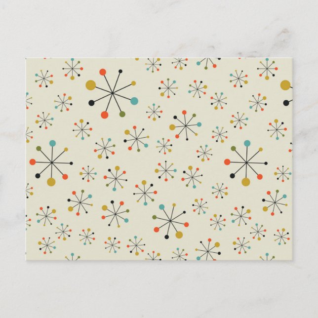 Mid Century Atomic Inspired Mönster Helg Vykort (Framsida)