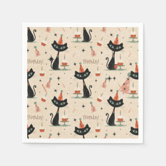 Mid-Century Atomic Katt Födelsedagsmönster Pappersservett