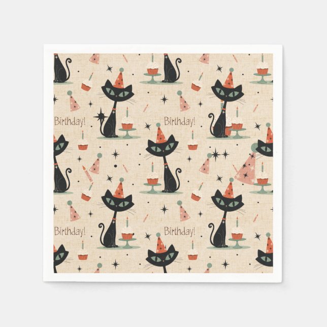     Mid-Century Atomic Katt Födelsedagsmönster  Pappersservett (Framsidan)