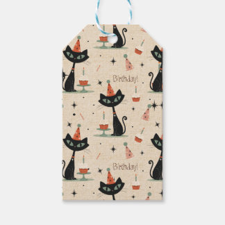 Mid-Century Atomic Katt Födelsedagsmönster Presentetikett