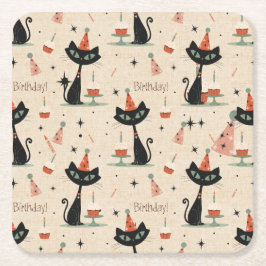 Mid-Century Atomic Katt Födelsedagsmönster Underlägg Papper Kvadrat