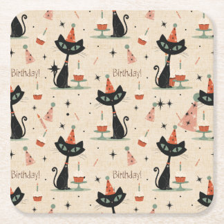 Mid-Century Atomic Katt Födelsedagsmönster Underlägg Papper Kvadrat