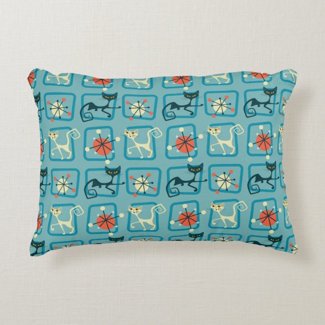 Mid Century Atomic Kitty Accent Kudd Prydnadskudde (Framsidan)