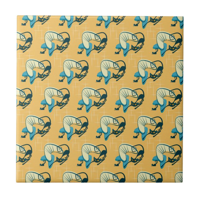 Mid Century Atomic Kitty Keramiska Plattor Kakelplatta (Framsidan)
