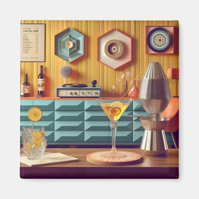 Mid Century Atomic Retro Futuristic Party Room Magnet (Framsidan)