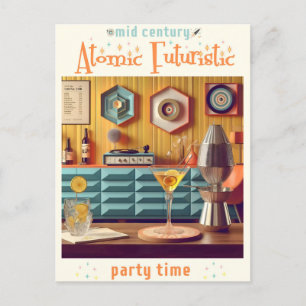 Mid Century Atomic Retro Futuristiska Party Room Vykort