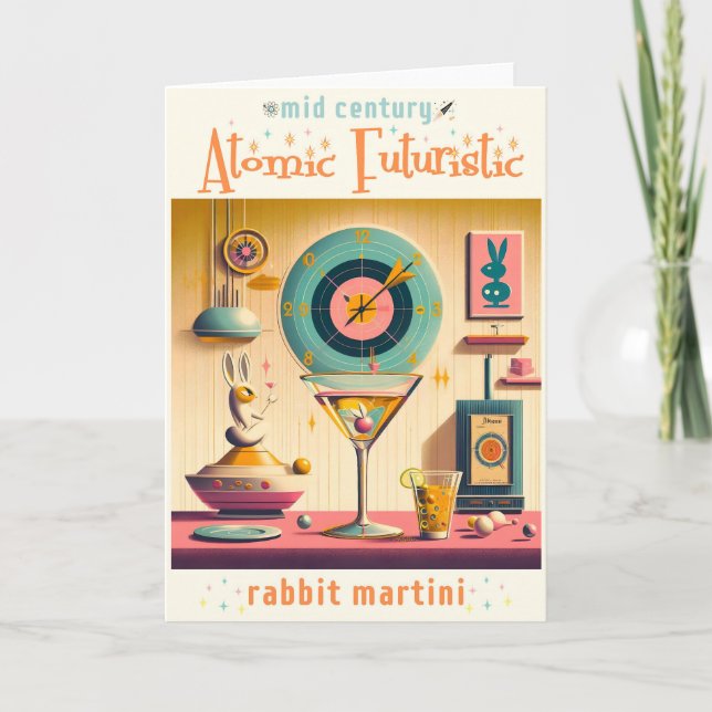 Mid Century Atomic Retro Futuristiska Rabbit Marti Kort (Framsida)