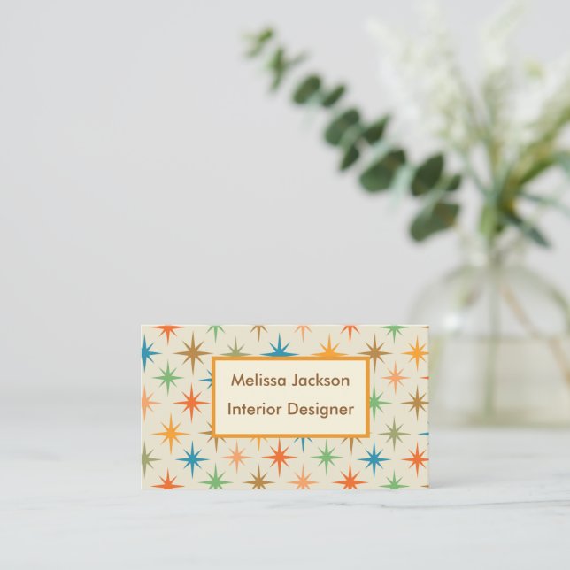 Mid Century Atomic Starburst  Inredningsdesigner  Visitkort (Stående Fram)