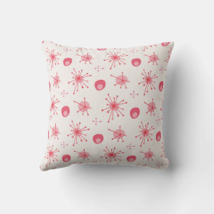 Mid Century Atomic Starburst Mönster Rosa, Red Kudde