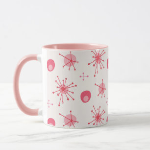 Mid Century Atomic Starburst Mönster Rosa, Red Mugg