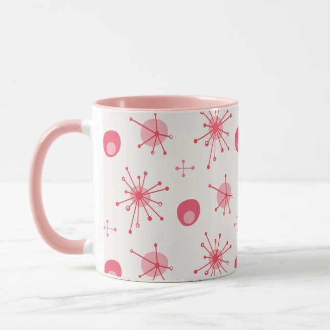 Mid Century Atomic Starburst Mönster Rosa, Red Mugg (Vänster)