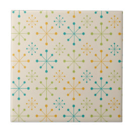 Mid Century Atomic Starburst Orange Teal Grön Kakelplatta