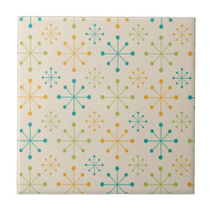 Mid Century Atomic Starburst Orange Teal Grön Kakelplatta