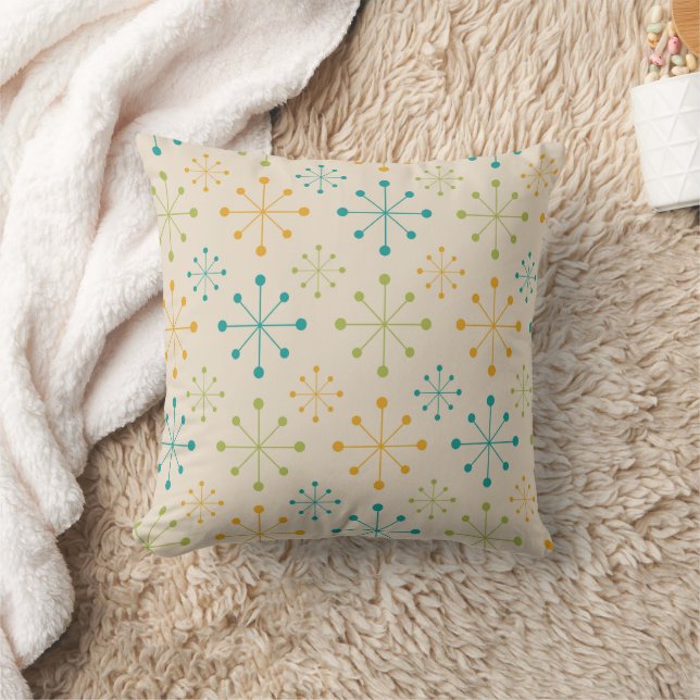 Mid Century Atomic Starburst Orange Teal Grön  Kudde (Filt)
