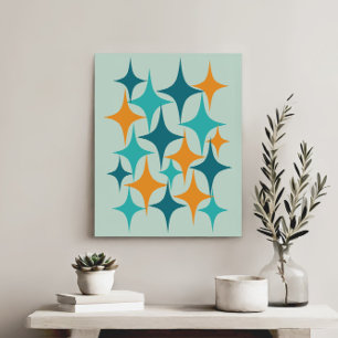 Mid Century Atomic Starburst Teal, Aqua, Orange Canvastryck
