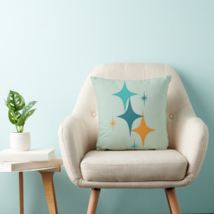 Mid Century Atomic Starburst Teal, Aqua, Orange Kudde
