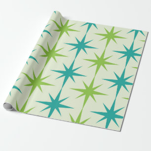 Mid Century Atomic Starbursts Grön och Teal Presentpapper