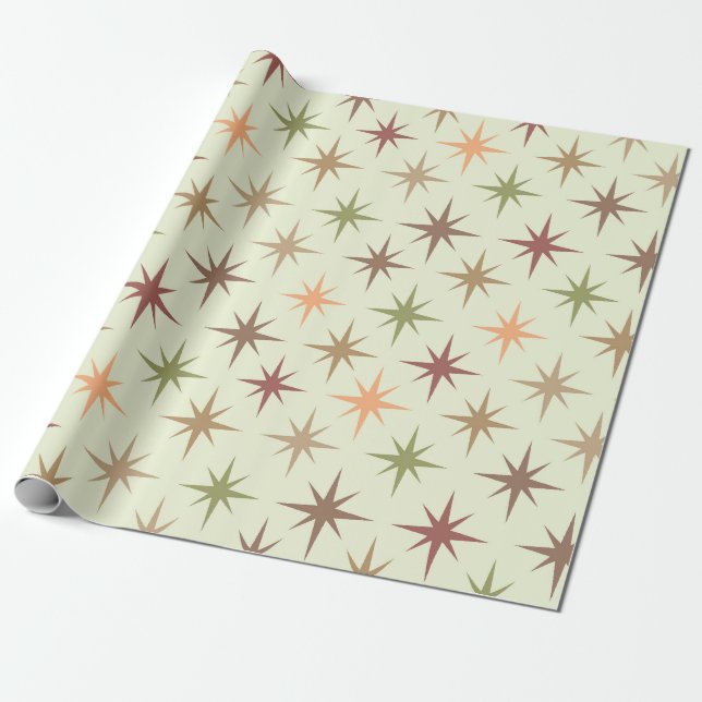 Mid Century Atomic Starbursts i neutrala toner  Presentpapper (Utrullad)