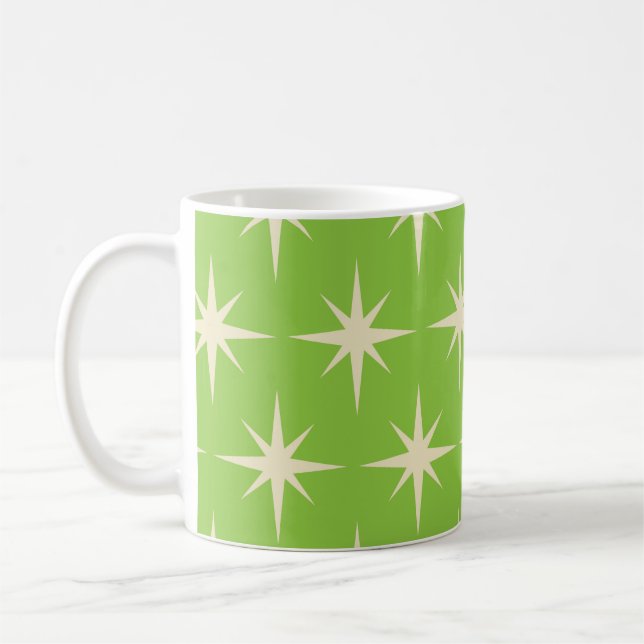 Mid Century Atomic Starbursts Mönster Limegrön   Kaffemugg (Vänster)