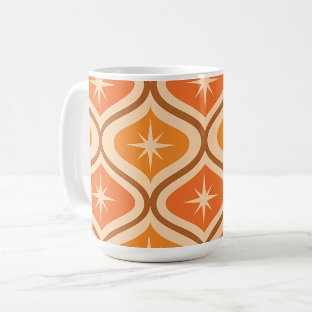 Mid Century Atomic Starbursts på Orange Ogee Kaffemugg (Framsida vänster)