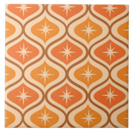 Mid Century Atomic Starbursts på Orange Ogee Kakelplatta