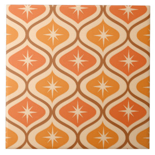 Mid Century Atomic Starbursts på Orange Ogee Kakelplatta